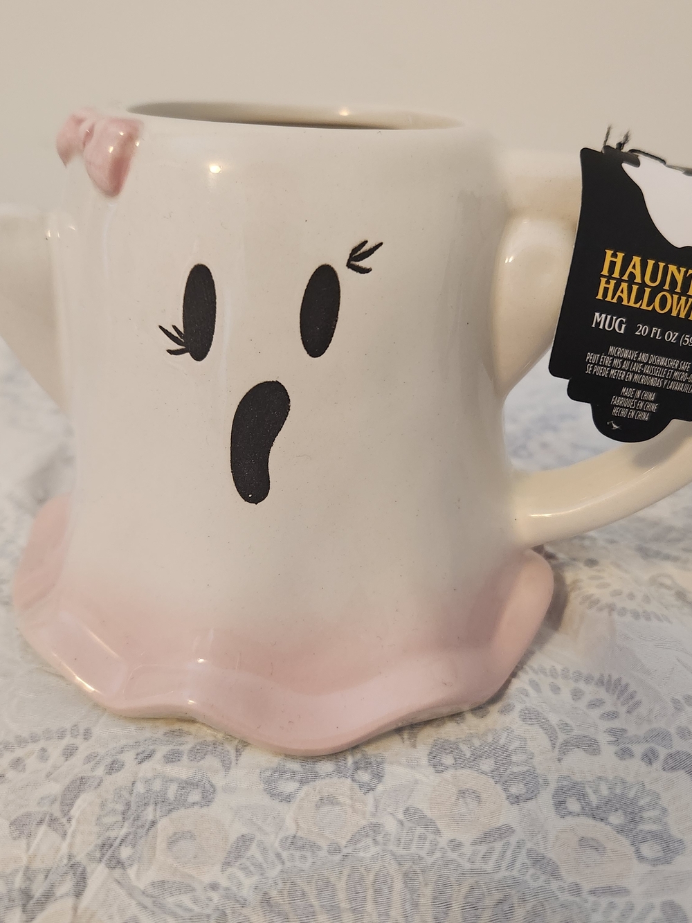 Global Desi White and Pink Ghost Face Ceramic Mug
